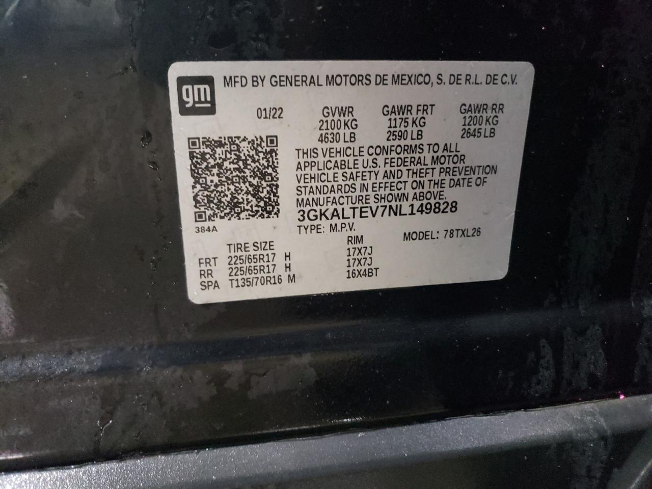 2022 GMC TERRAIN SLE VIN:3GKALTEV7NL149828