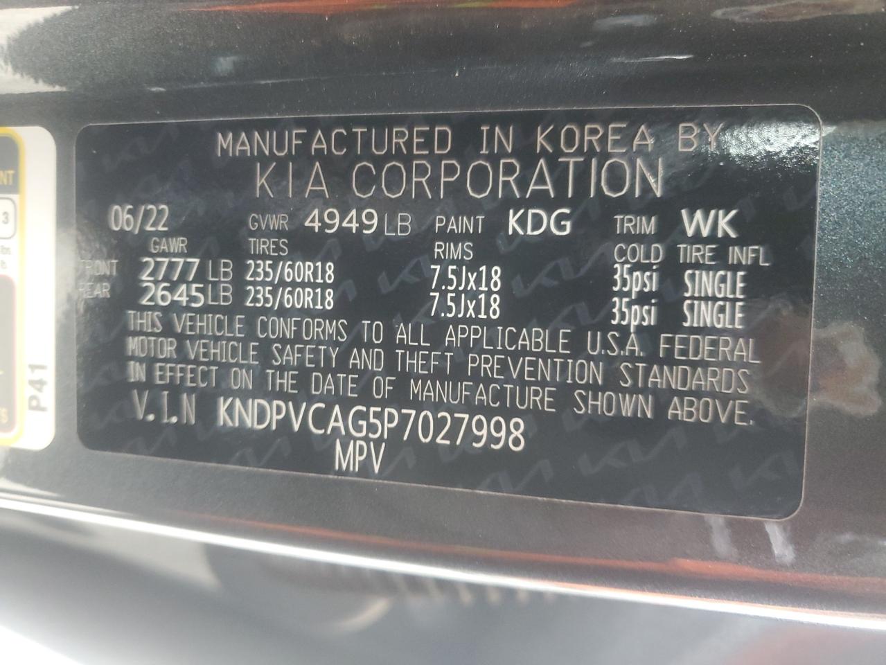 2023 KIA SPORTAGE EX VIN:WDCGG5HB1DG142460