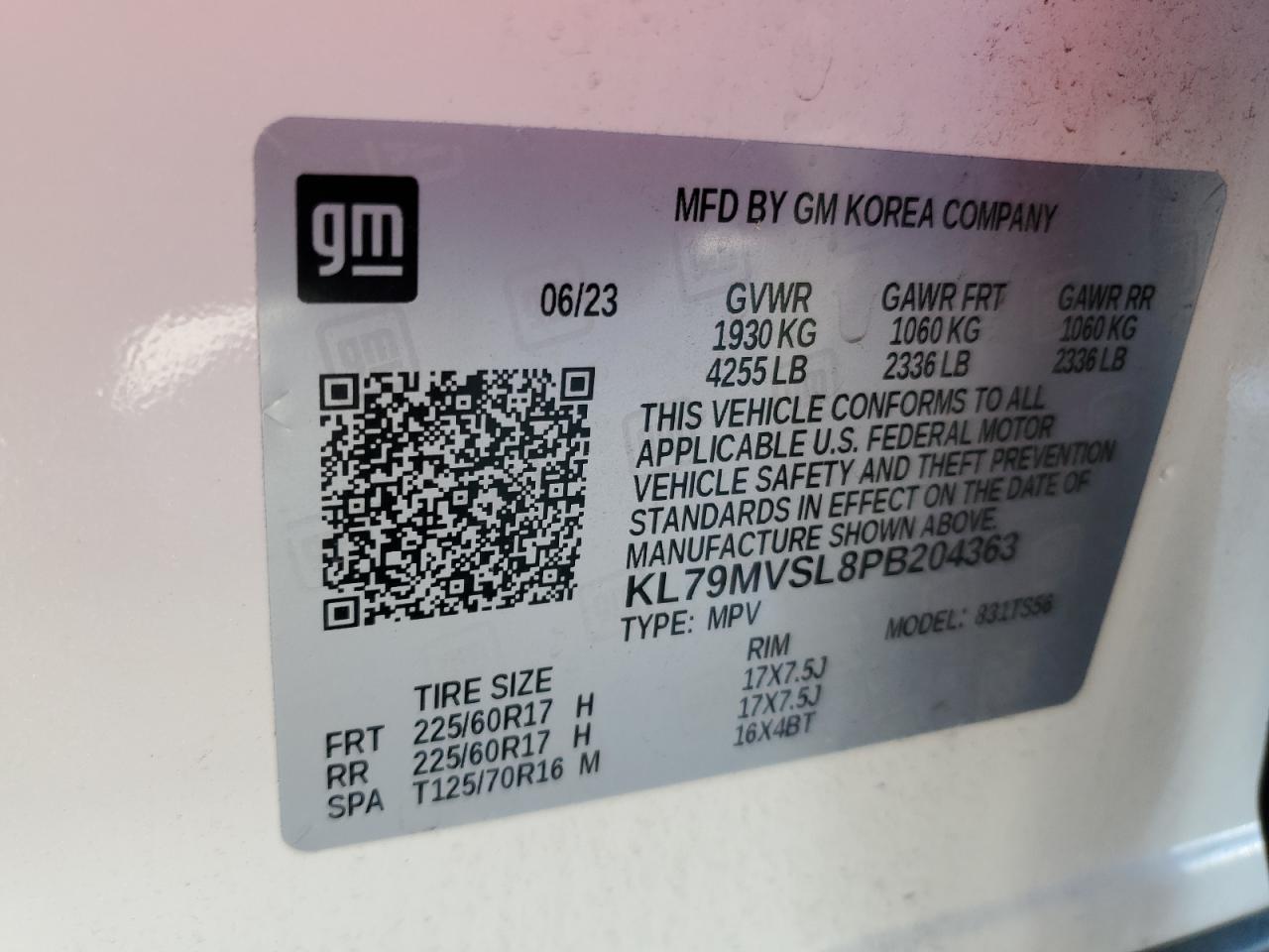 2023 CHEVROLET TRAILBLAZER ACTIV VIN:KL79MVSL8PB204363