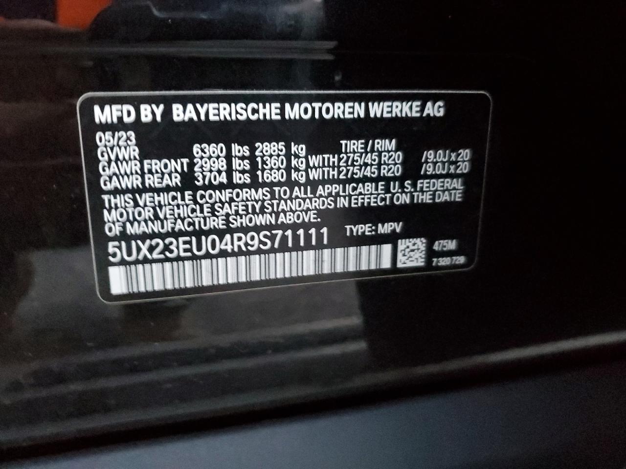 2024 BMW X5 XDRIVE40I VIN:5UX23EU04R9S71111