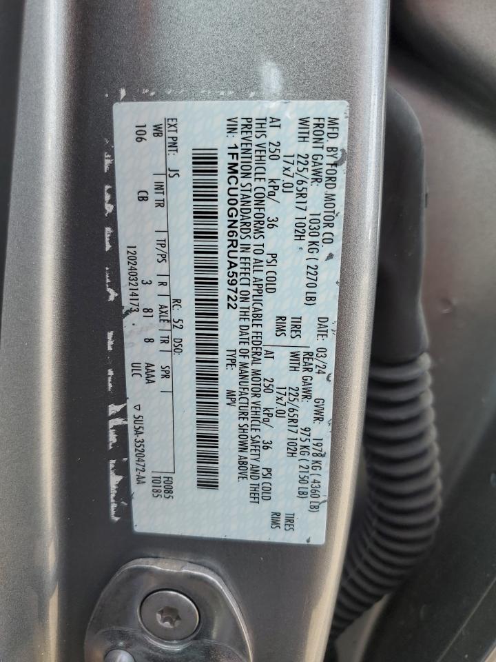 2024 FORD ESCAPE ACTIVE VIN:1FMCU0GN6RUA59722