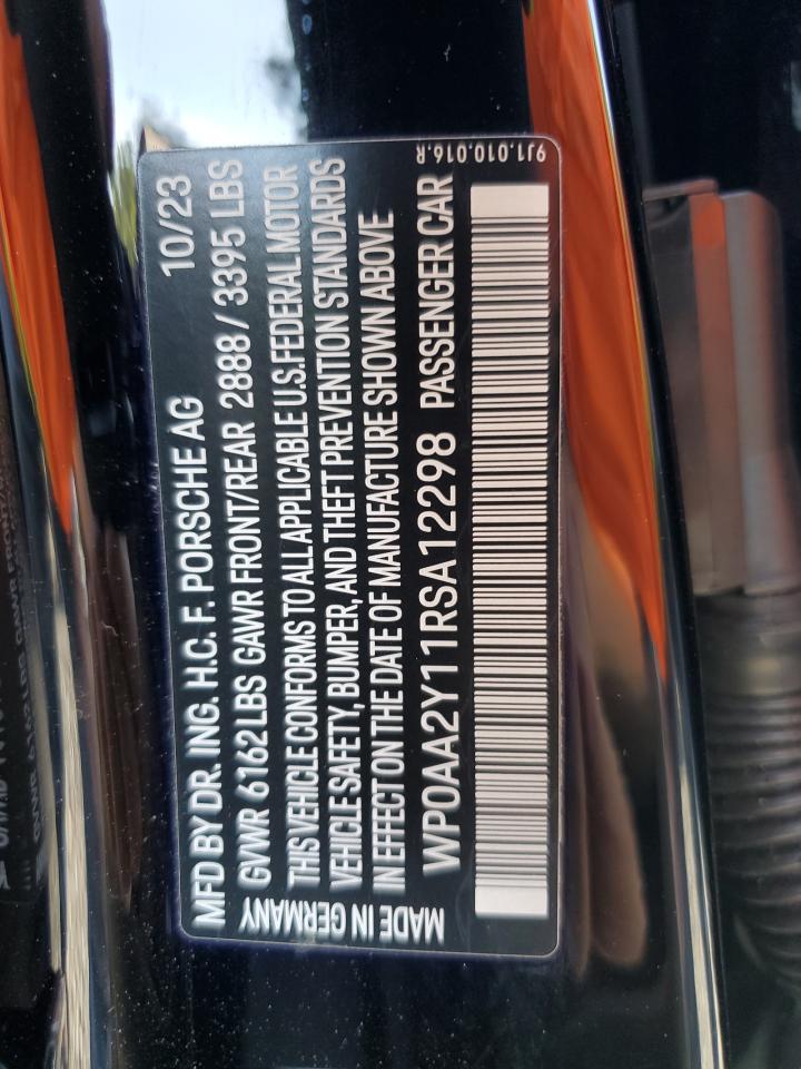 2024 PORSCHE TAYCAN VIN:WP0AA2Y11RSA12298