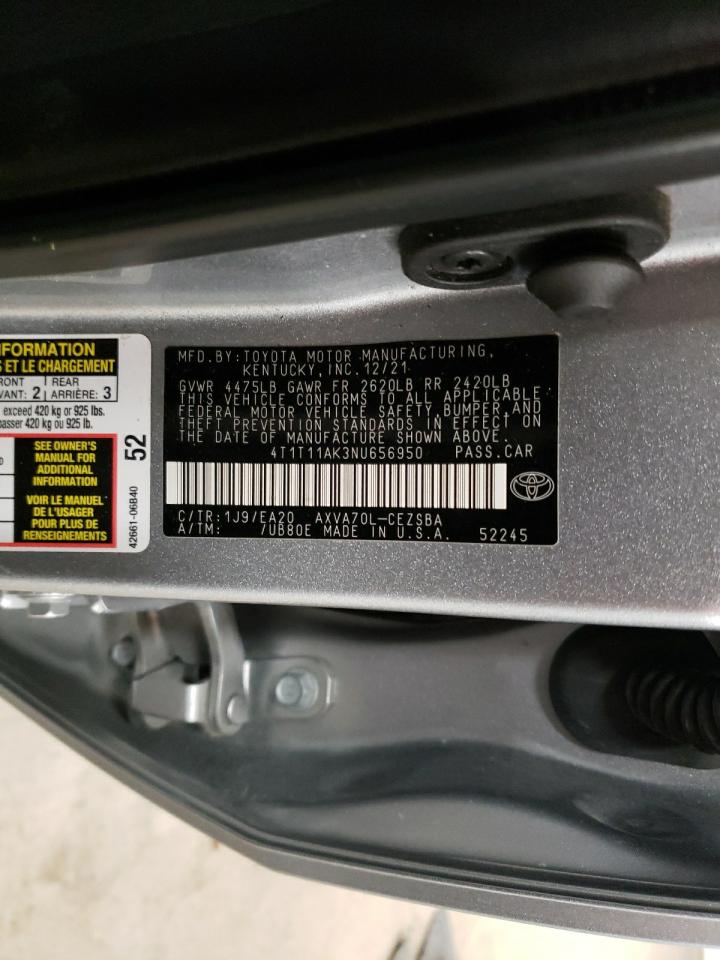 2022 TOYOTA CAMRY SE VIN:4T1T11AK3NU656950