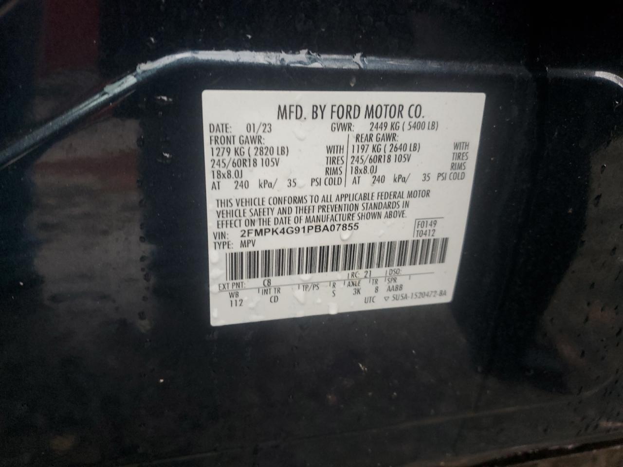 2023 FORD EDGE SE VIN:2FMPK4G91PBA07855