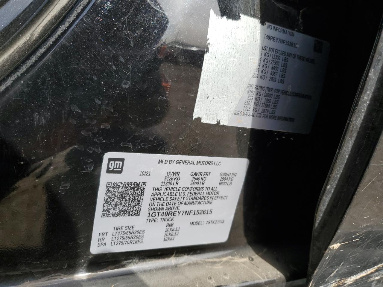 2022 GMC SIERRA K2500 DENALI VIN:1GT49REY7NF152615