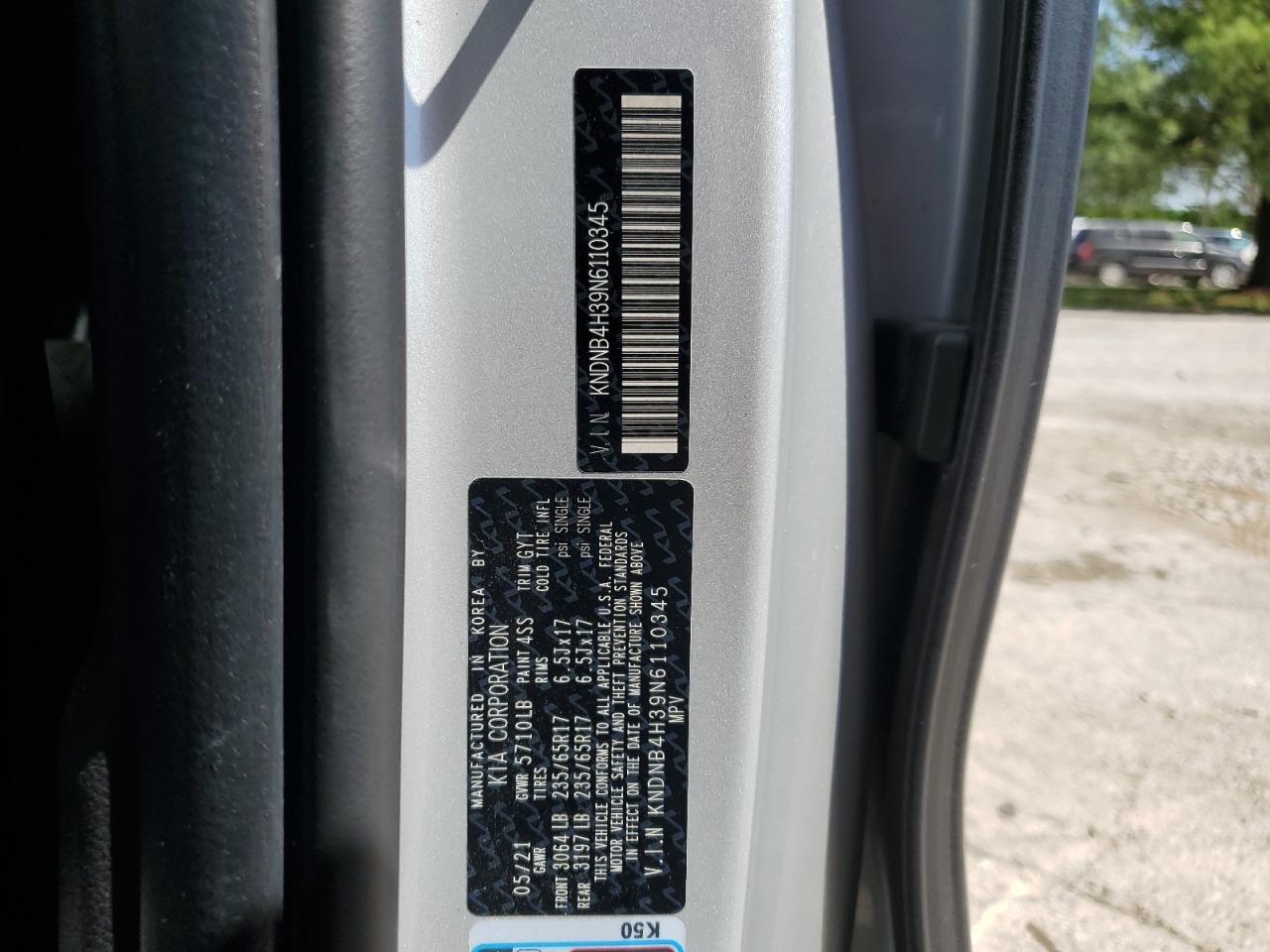 2022 KIA CARNIVAL LX VIN:KNDNB4H39N6110345
