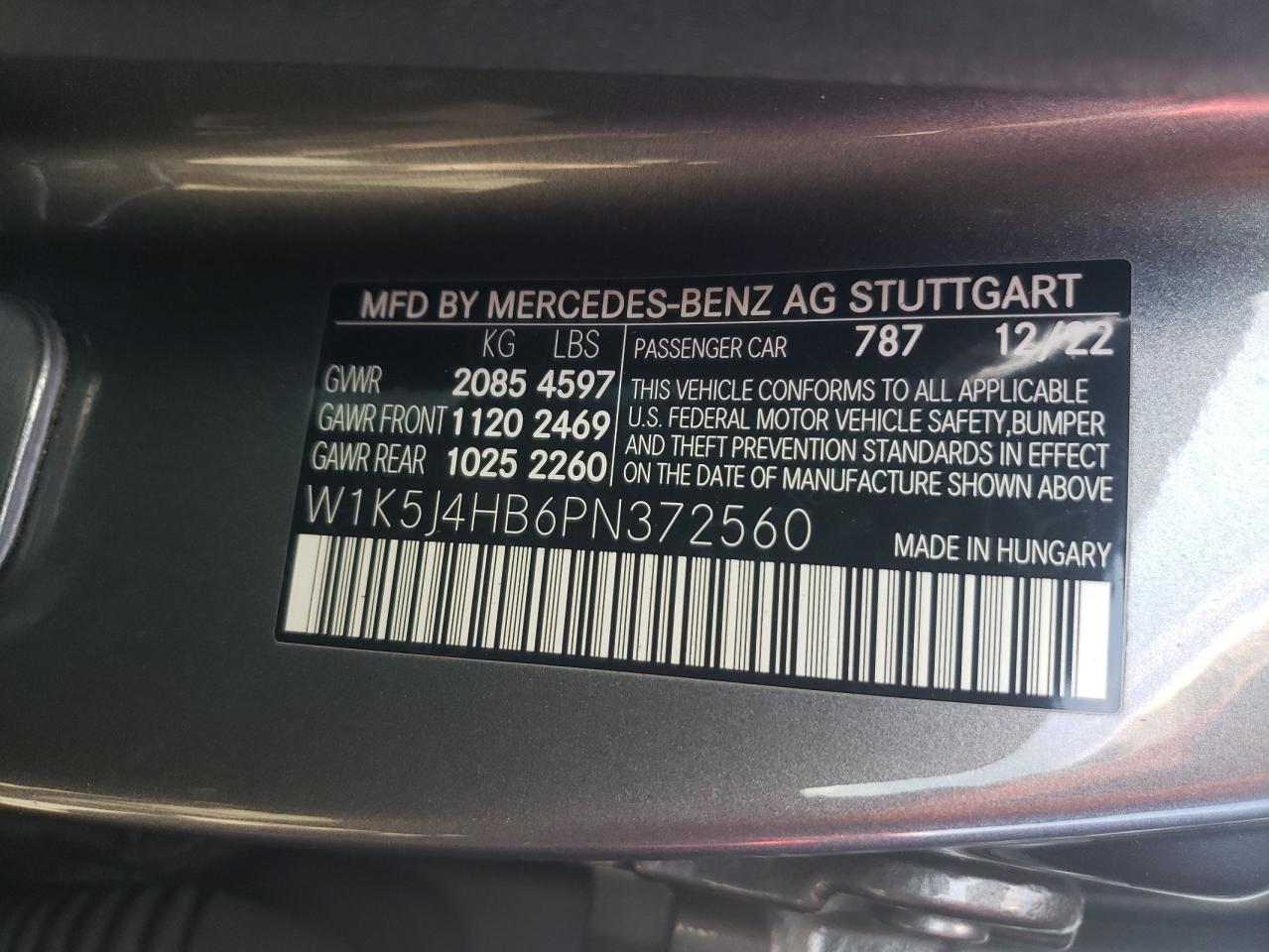 2023 MERCEDES-BENZ CLA 250 4MATIC VIN:W1K5J4HB6PN372560