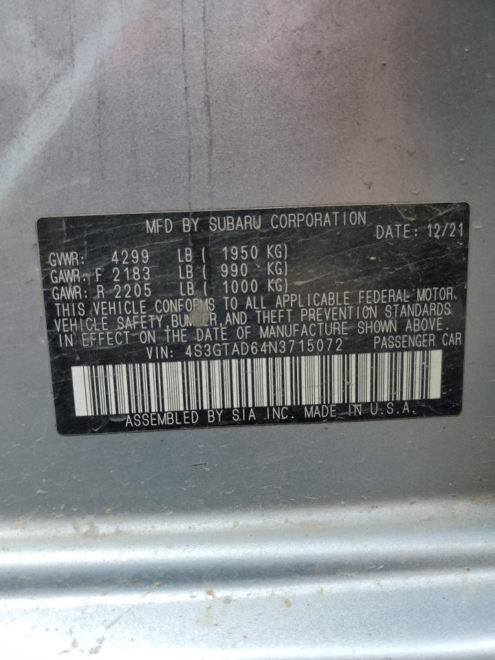 2022 SUBARU IMPREZA PREMIUM VIN:4S3GTAD64N3715072