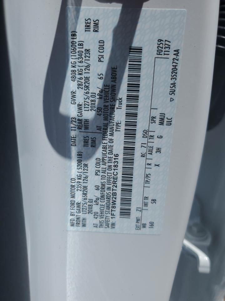 2024 FORD F250 SUPER DUTY VIN:1FT8W2BT2REC18316
