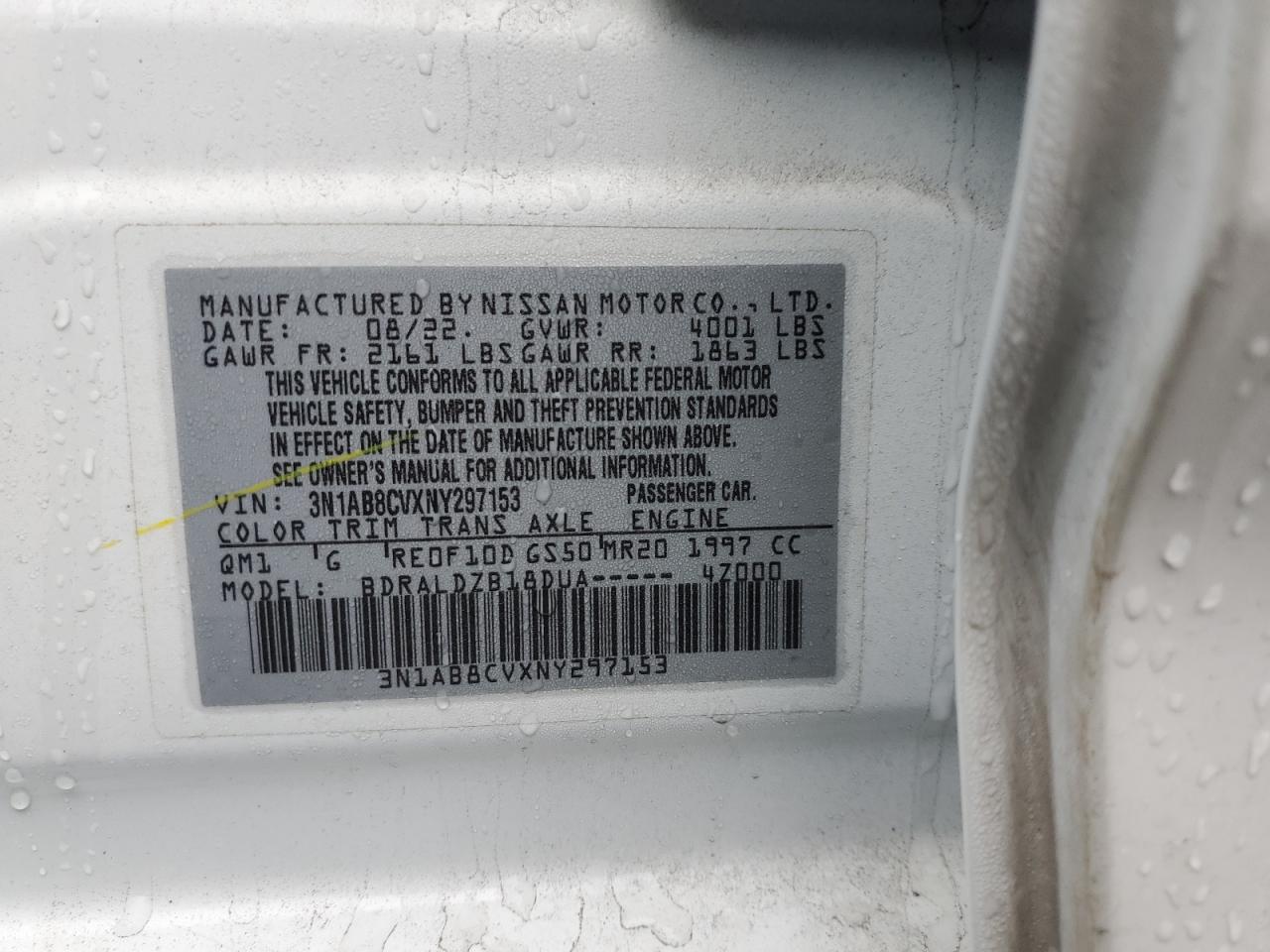 2022 NISSAN SENTRA SV VIN:3N1AB8CVXNY297153