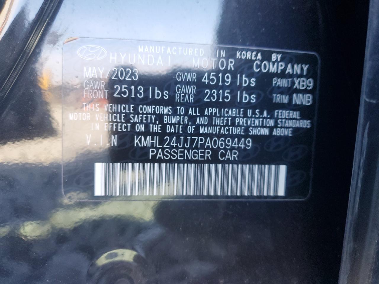 2023 HYUNDAI SONATA HYBRID VIN:KMHL24JJ7PA069449