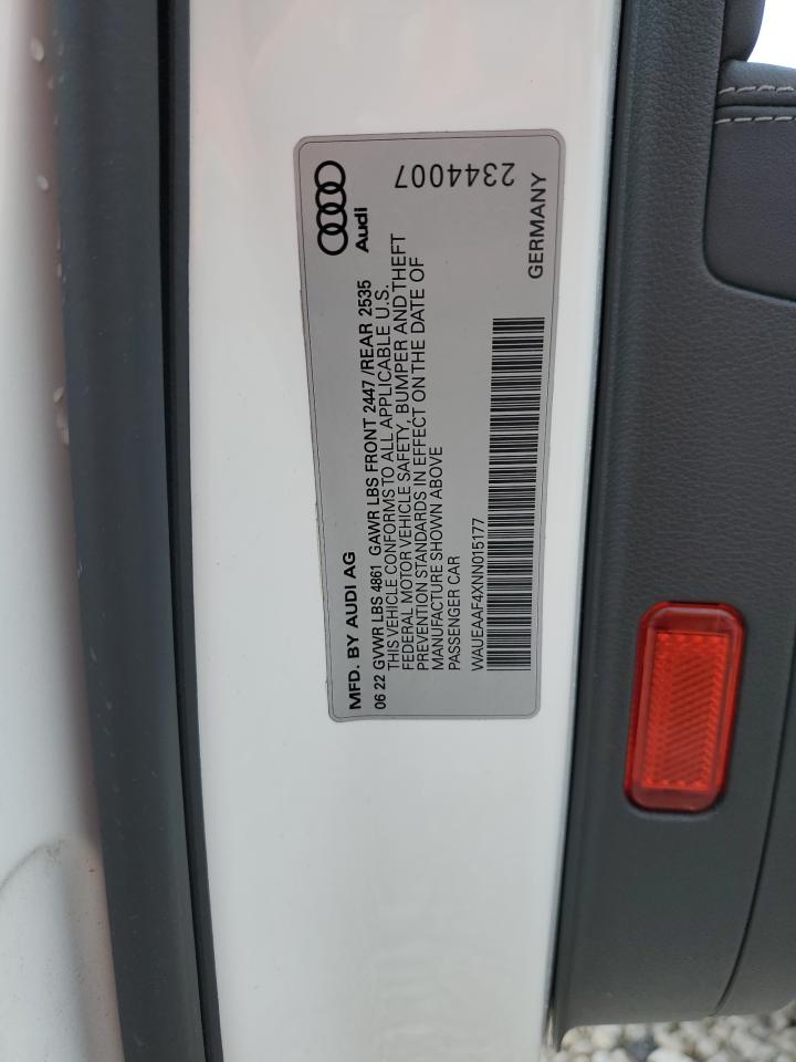 2022 AUDI A4 PREMIUM PLUS 45 VIN:WAUEAAF4XNN015177