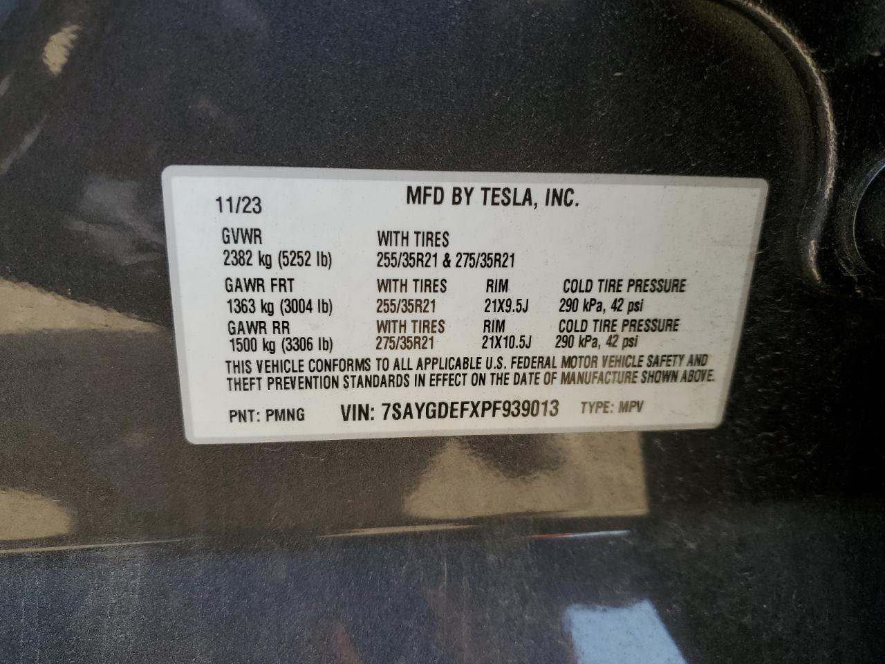 2023 TESLA MODEL Y VIN:7SAYGDEFXPF939013