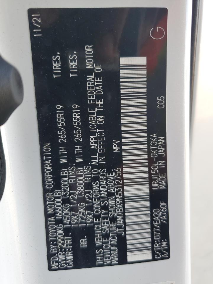 2022 LEXUS GX 460 VIN:JTJAM7BX9N5312756