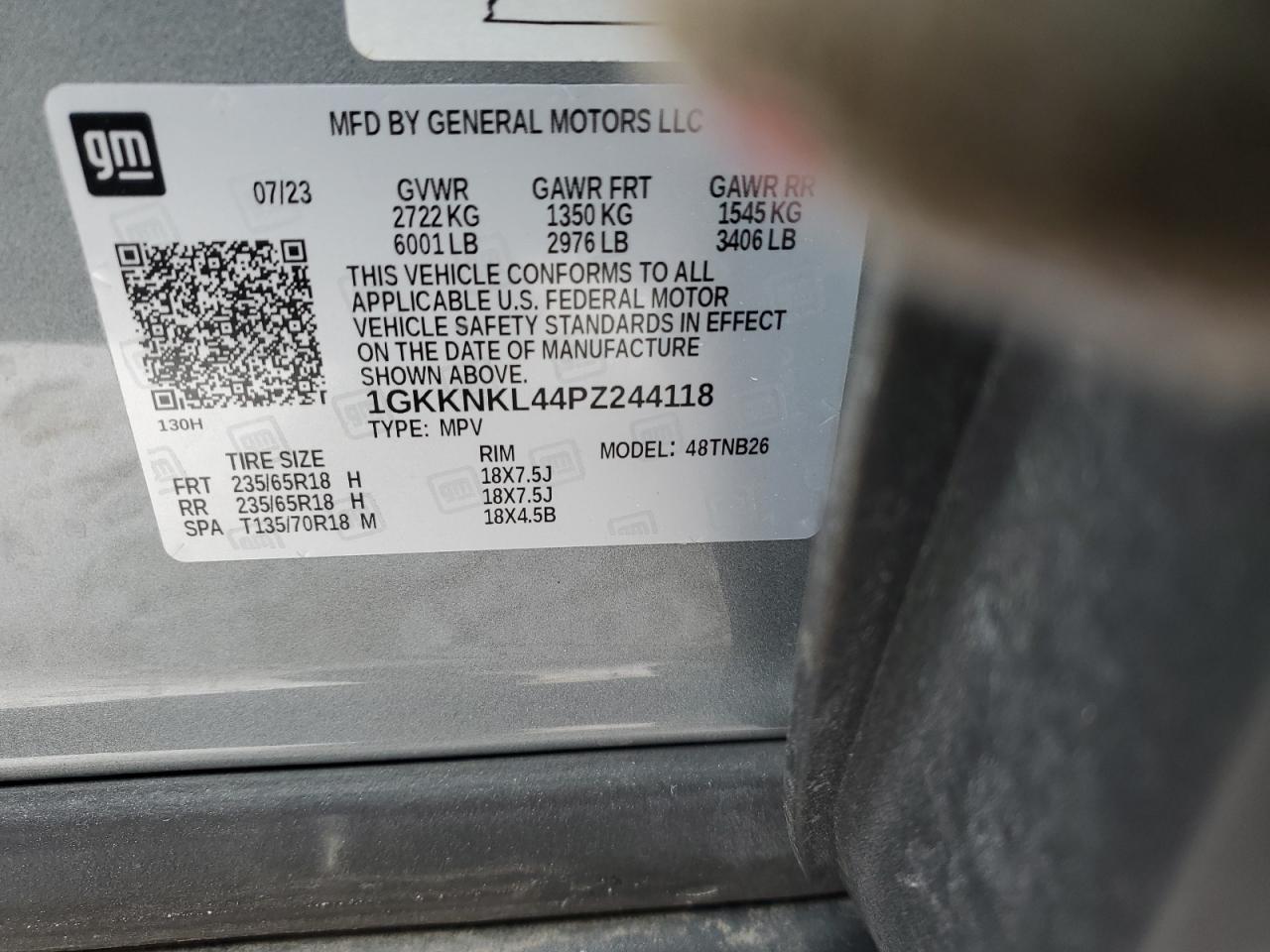 2023 GMC ACADIA SLE VIN:1GKKNKL44PZ244118