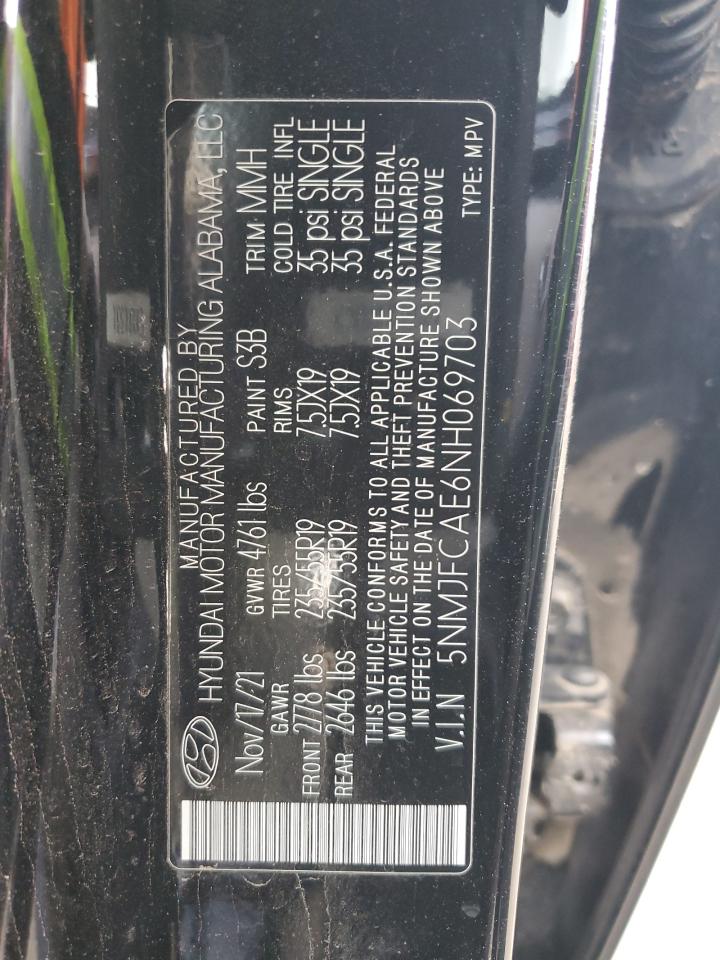 2022 HYUNDAI TUCSON SEL VIN:5NMJFCAE6NH069703