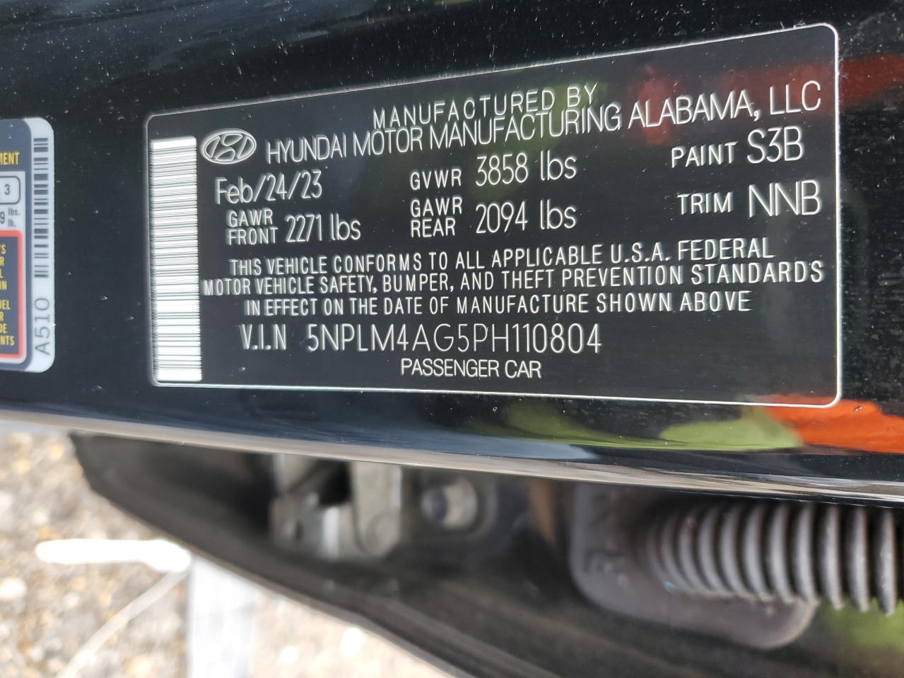2023 HYUNDAI ELANTRA SEL VIN:5NPLM4AG5PH110804