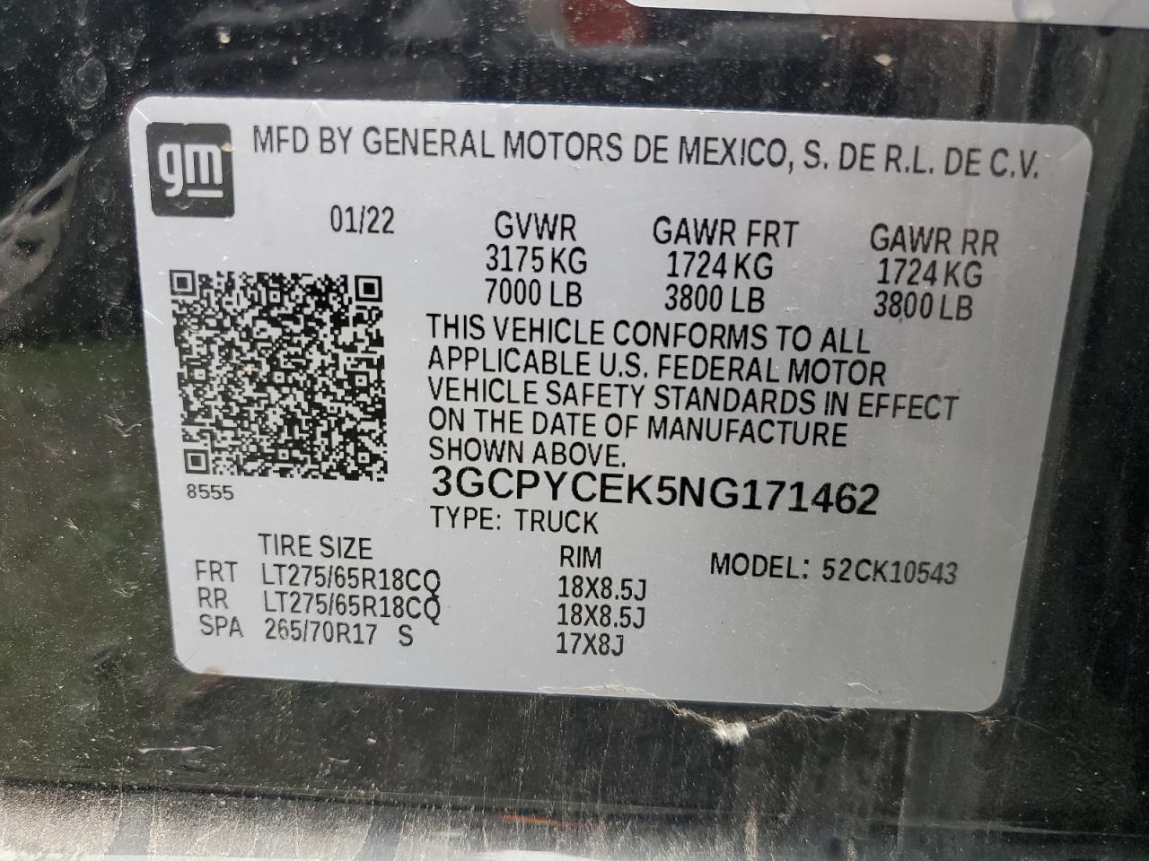 2022 CHEVROLET SILVERADO LTD K1500 TRAIL BOSS CUSTOM VIN:3GCPYCEK5NG171462