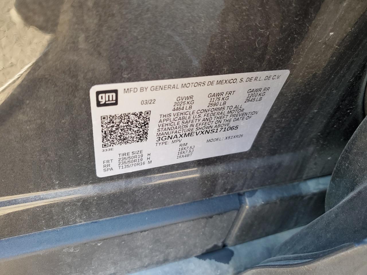 2022 CHEVROLET EQUINOX RS VIN:3GNAXMEVXNS171065