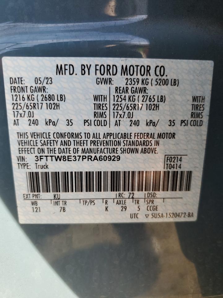 2023 FORD MAVERICK XL VIN:3FTTW8E37PRA60929