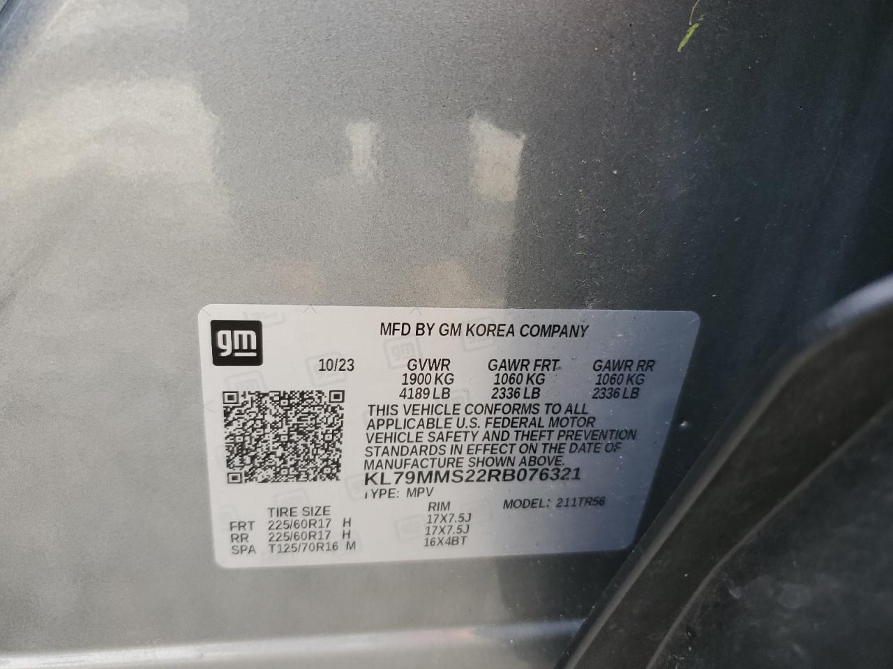 2024 CHEVROLET TRAILBLAZER LS VIN:KL79MMS22RB076321