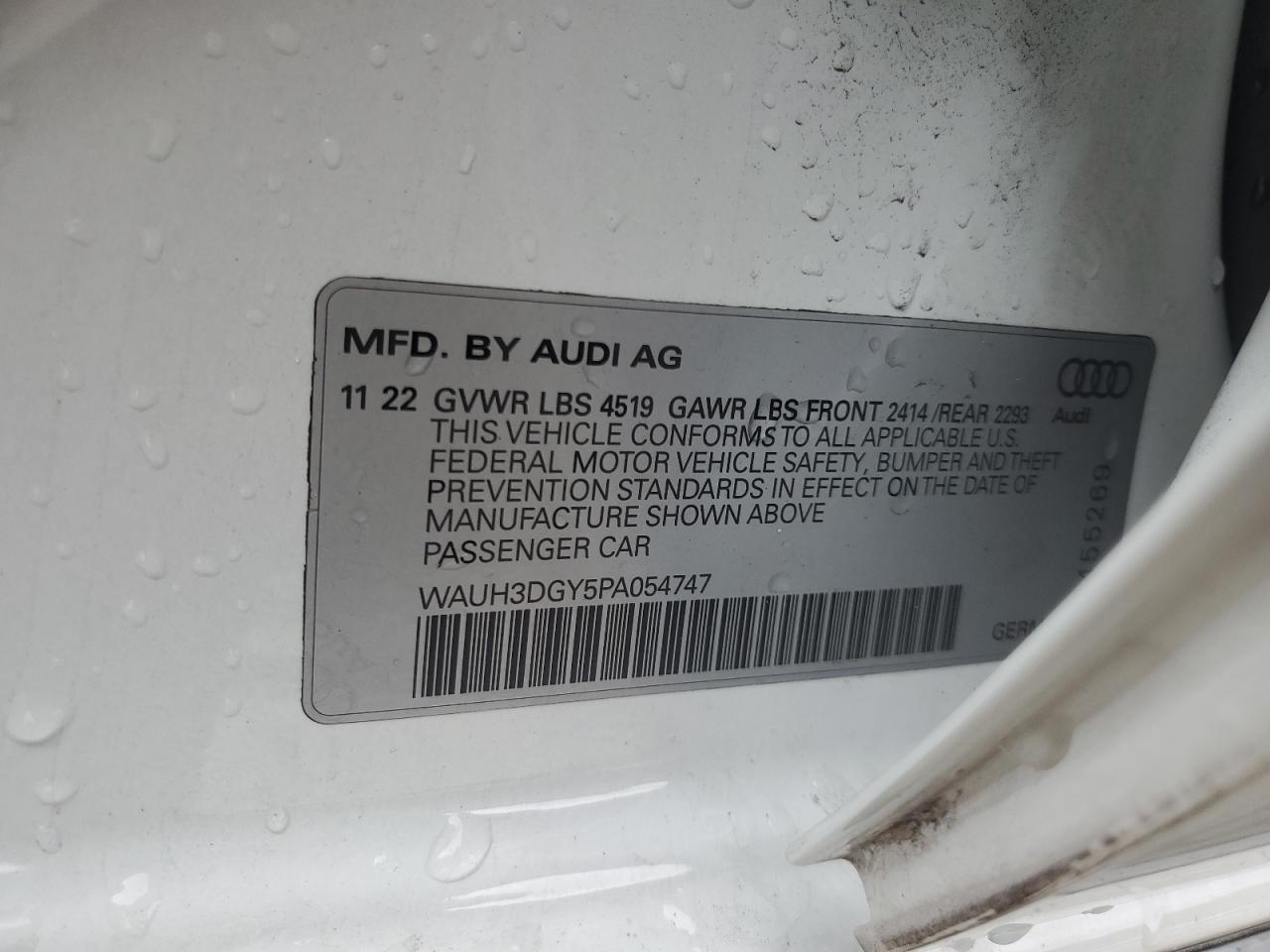 2023 AUDI S3 PREMIUM PLUS VIN:WAUH3DGY5PA054747
