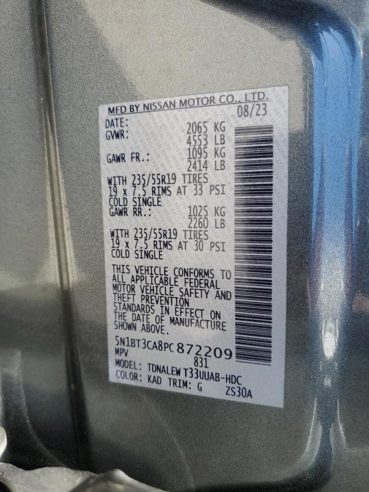 2023 NISSAN ROGUE SL VIN:5N1BT3CA8PC872209