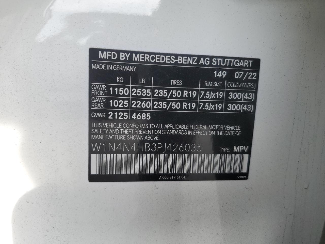 2023 MERCEDES-BENZ GLA 250 4MATIC VIN:W1N4N4HB3PJ426035