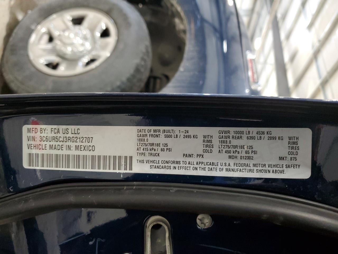 2024 RAM 2500 TRADESMAN VIN:3C6UR5CJ3RG212707