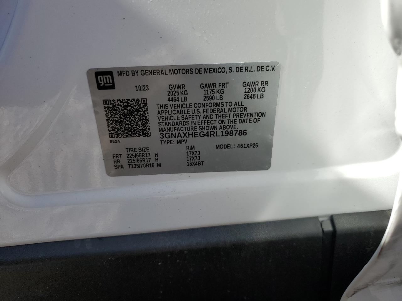 2024 CHEVROLET EQUINOX LS VIN:3GNAXHEG4RL198786