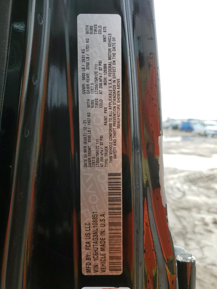 2022 JEEP GLADIATOR SPORT VIN:1C6HJTAG3NL108851