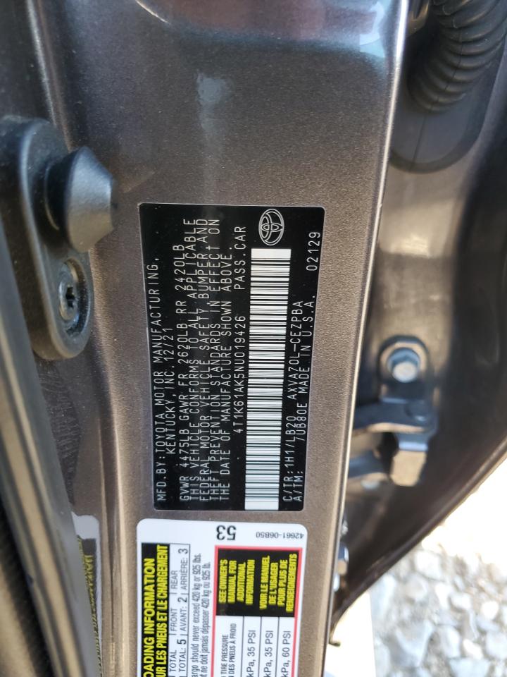 2022 TOYOTA CAMRY XSE VIN:4T1K61AK5NU019426