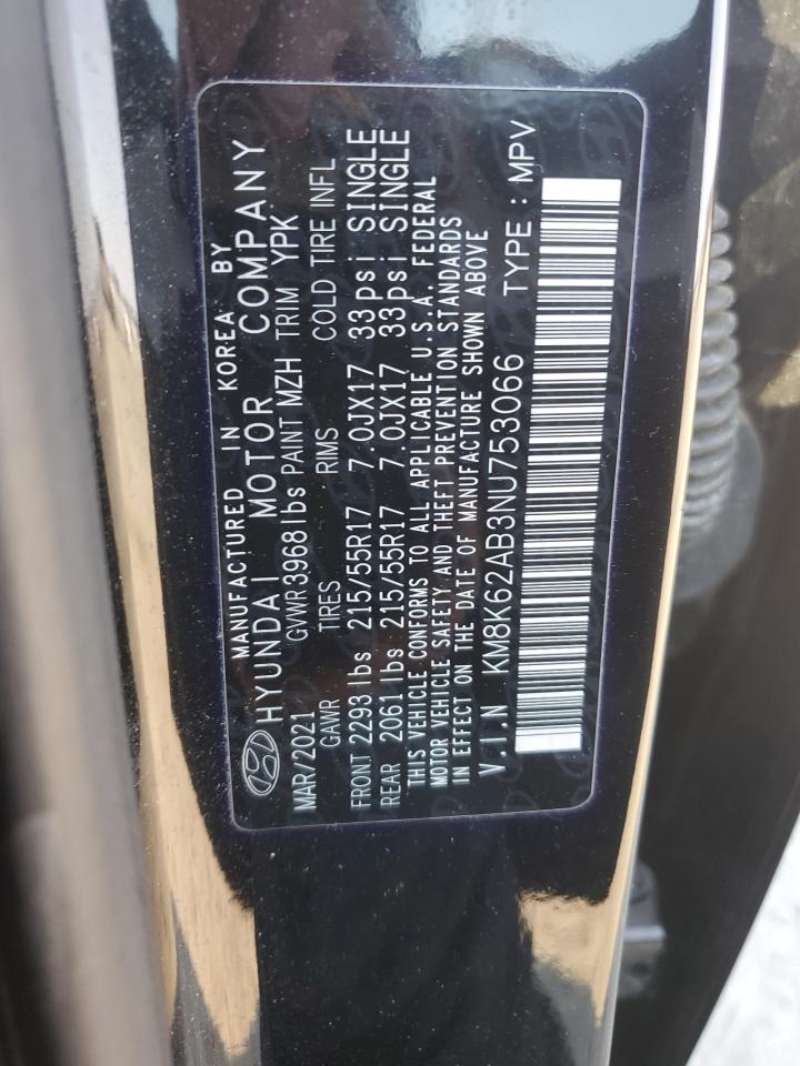 2022 HYUNDAI KONA SEL VIN:KM8K62AB3NU753066