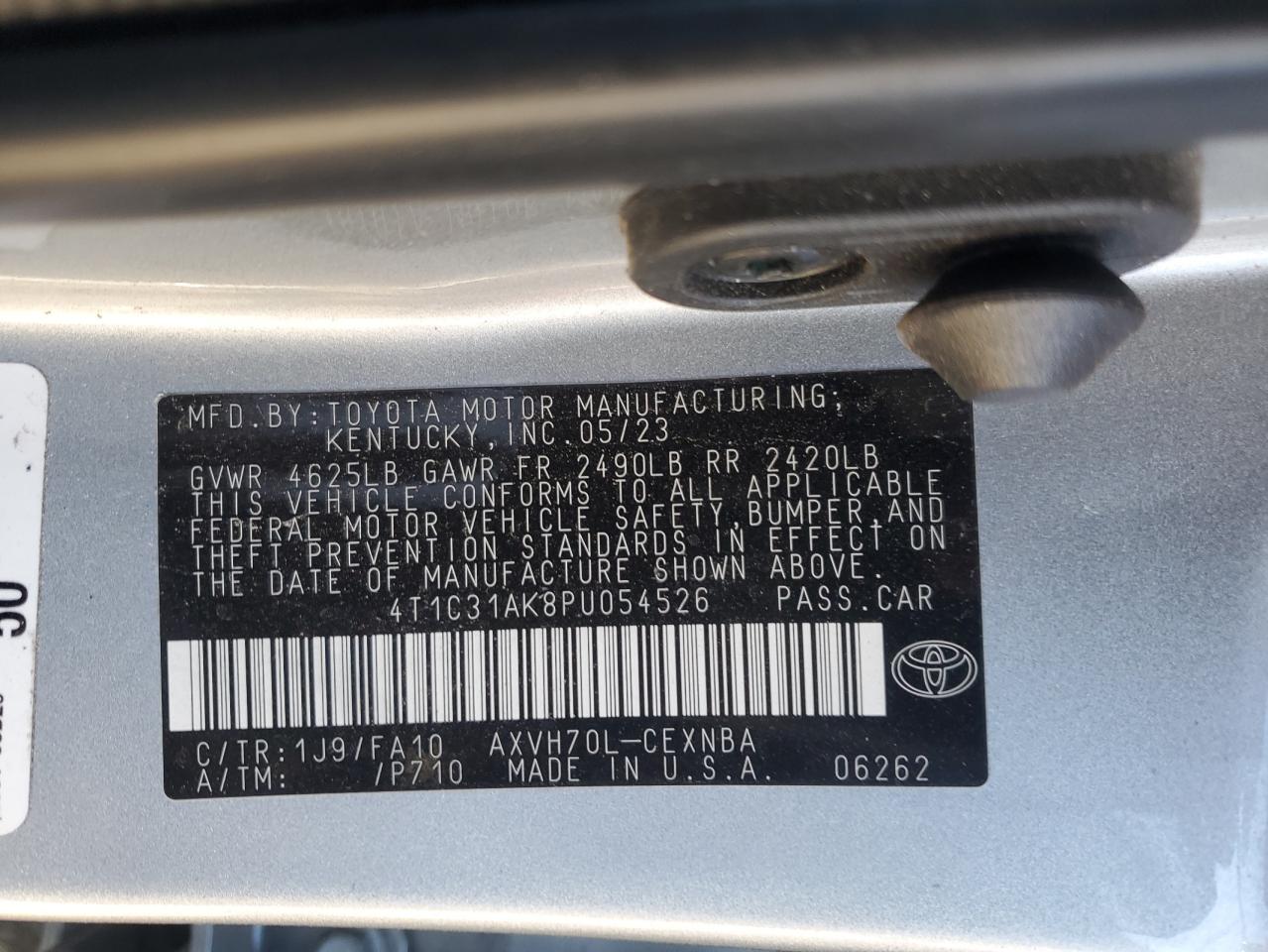 2023 TOYOTA CAMRY LE VIN:4T1C31AK8PU054526