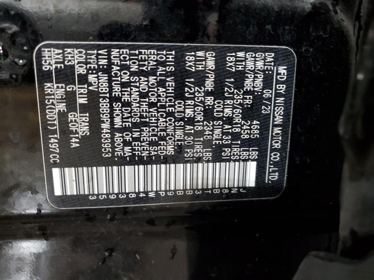 2023 NISSAN ROGUE SV VIN:JN8BT3BB9PW483953