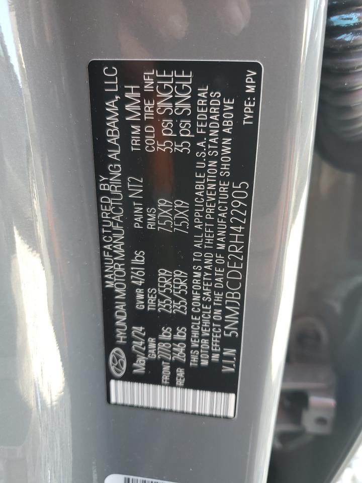 2024 HYUNDAI TUCSON SEL VIN:5NMJBCDE2RH422905