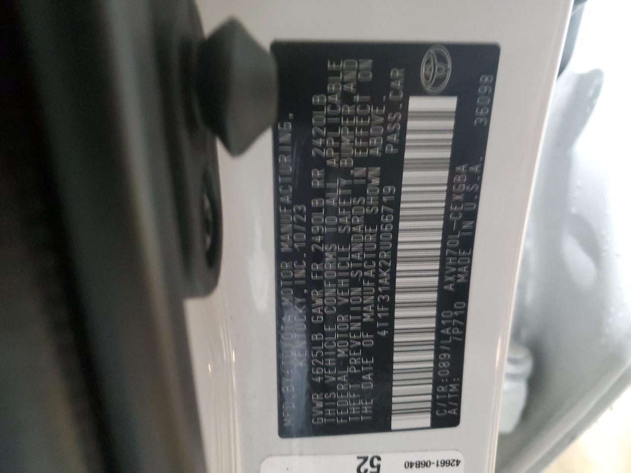 2024 TOYOTA CAMRY XLE VIN:4T1F31AK2RU066719