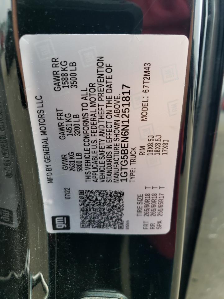 2022 GMC CANYON ELEVATION VIN:1GTG5BEN6N1251817