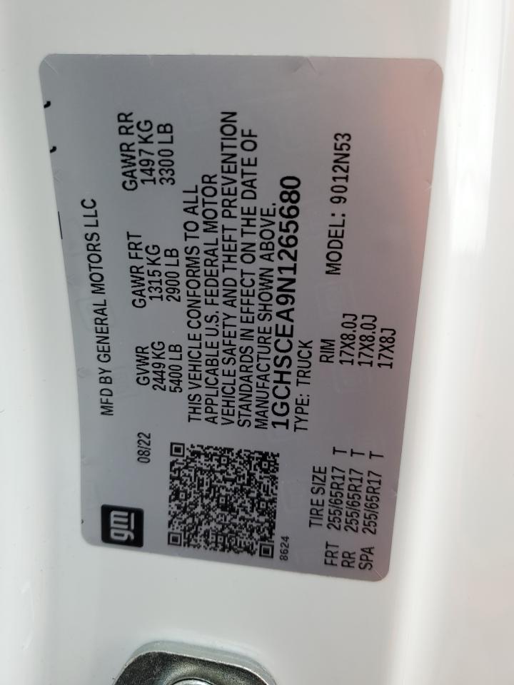 2022 CHEVROLET COLORADO LT VIN:1GCHSCEA9N1265680