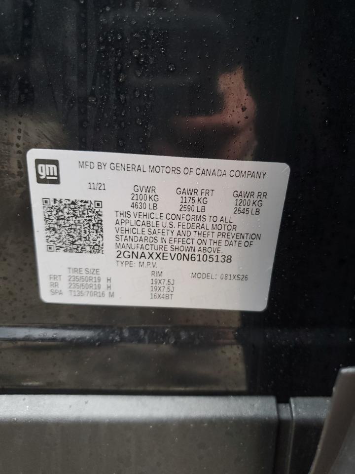 2022 CHEVROLET EQUINOX PREMIER VIN:2GNAXXEV0N6105138