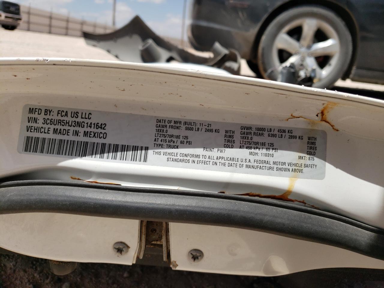 2022 RAM 2500 TRADESMAN VIN:3C6UR5HJ3NG141642