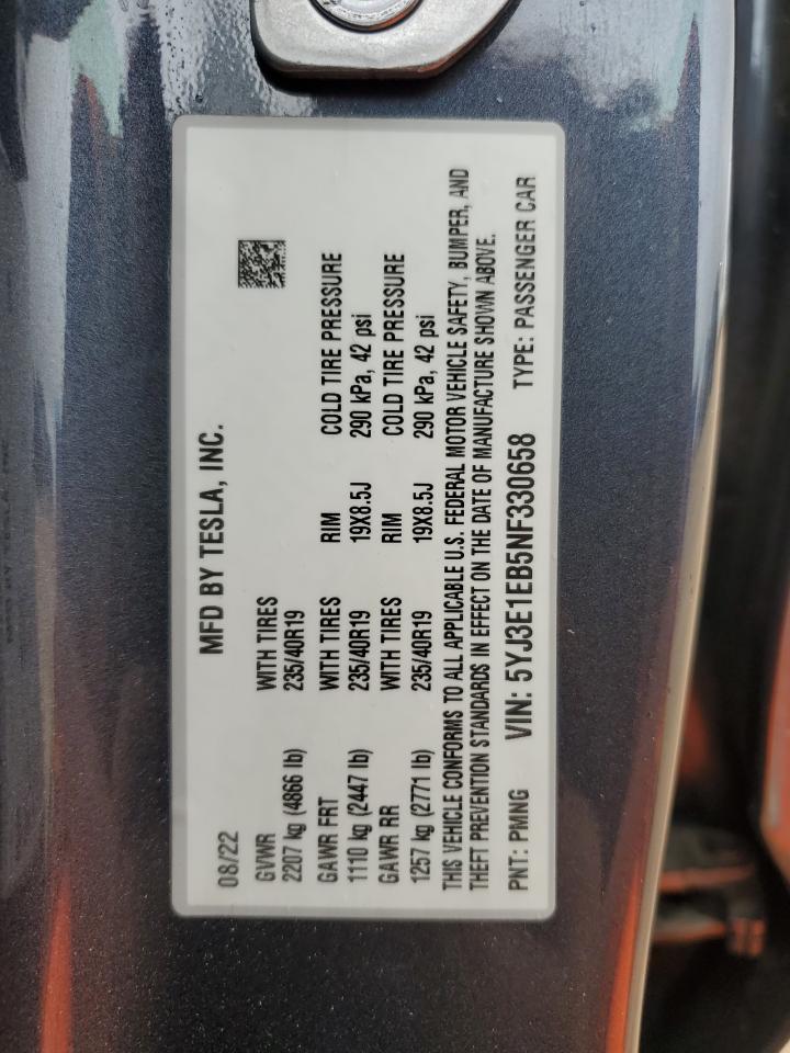 2022 TESLA MODEL 3 VIN:5YJ3E1EB5NF330658