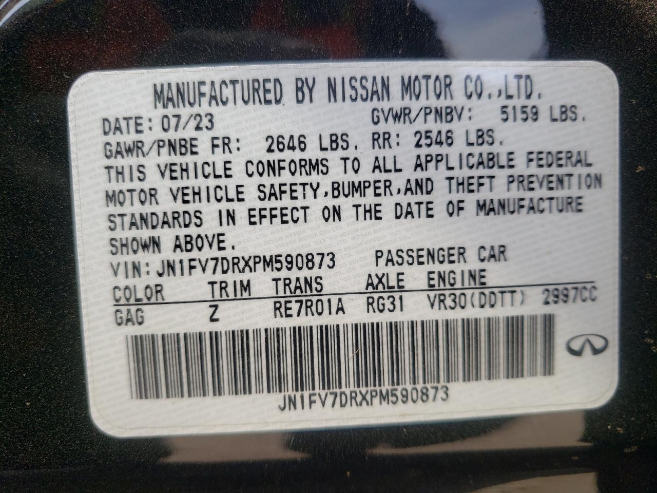 2023 INFINITI Q50 RED SPORT 400 VIN:JN1FV7DRXPM590873