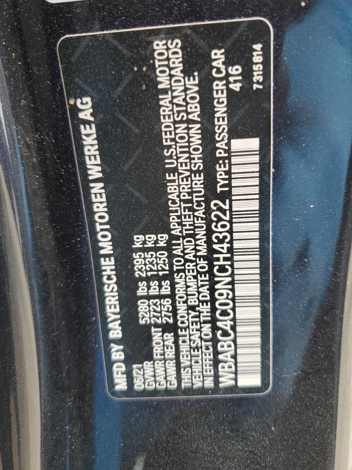 2022 BMW M850XI VIN:WBABC4C09NCH43622