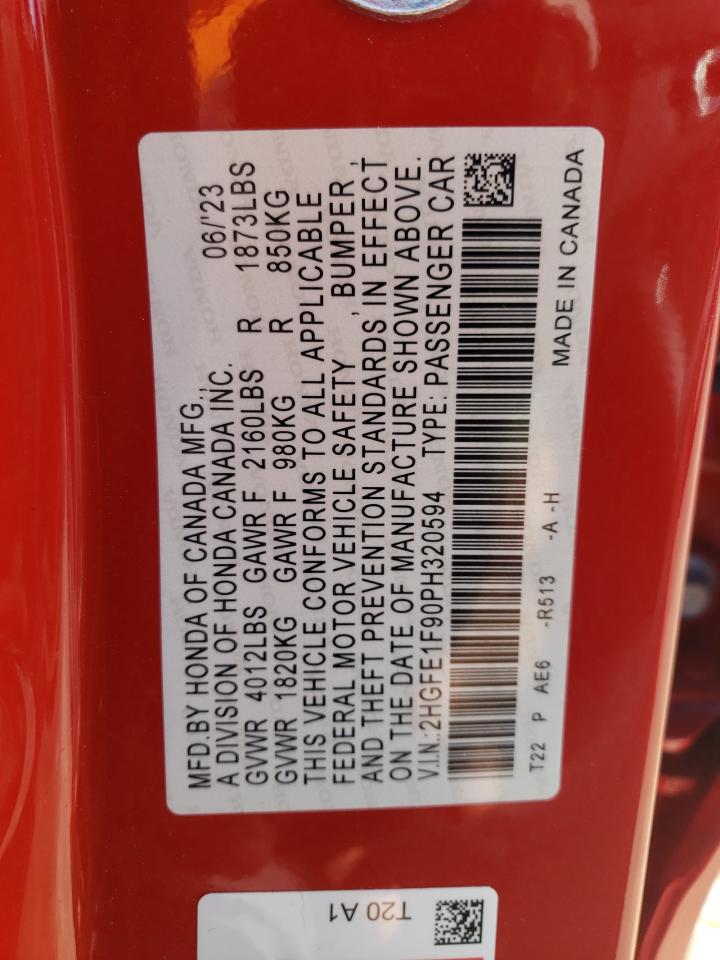 2023 HONDA CIVIC TOURING VIN:2HGFE1F90PH320594