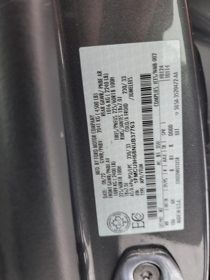 2022 FORD ESCAPE SEL VIN:1FMCU9H68NUB37763