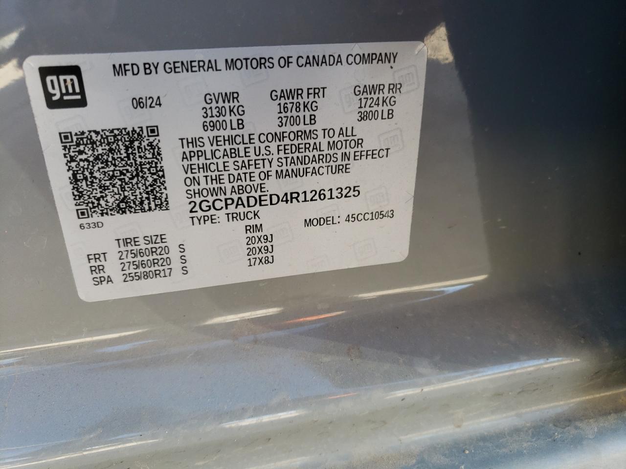 2024 CHEVROLET SILVERADO C1500 RST VIN:2GCPADED4R1261325