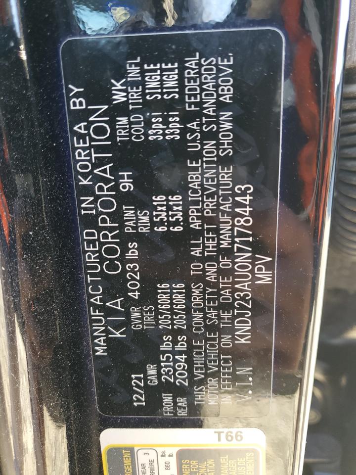 2022 KIA SOUL LX VIN:KNDJ23AU0N7178443