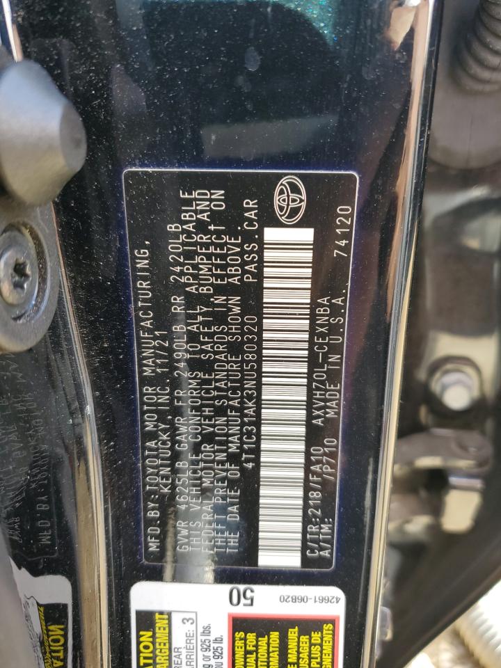2022 TOYOTA CAMRY LE VIN:4T1C31AK3NU580320
