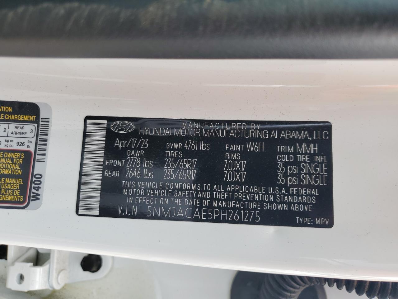 2023 HYUNDAI TUCSON SE VIN:5NMJACAE5PH261275